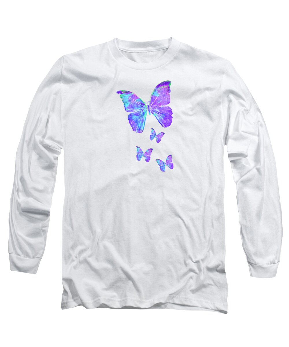 Butterfly Long Sleeve T-Shirt featuring the painting Purple Butterflies by Jan Marvin by Jan Marvin