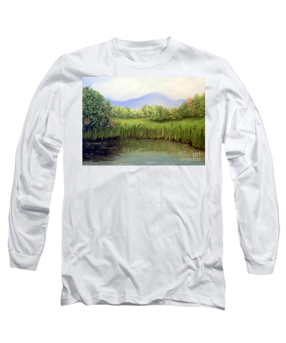 Pond Long Sleeve T-Shirt featuring the painting Quiet Pond by Peggy Miller