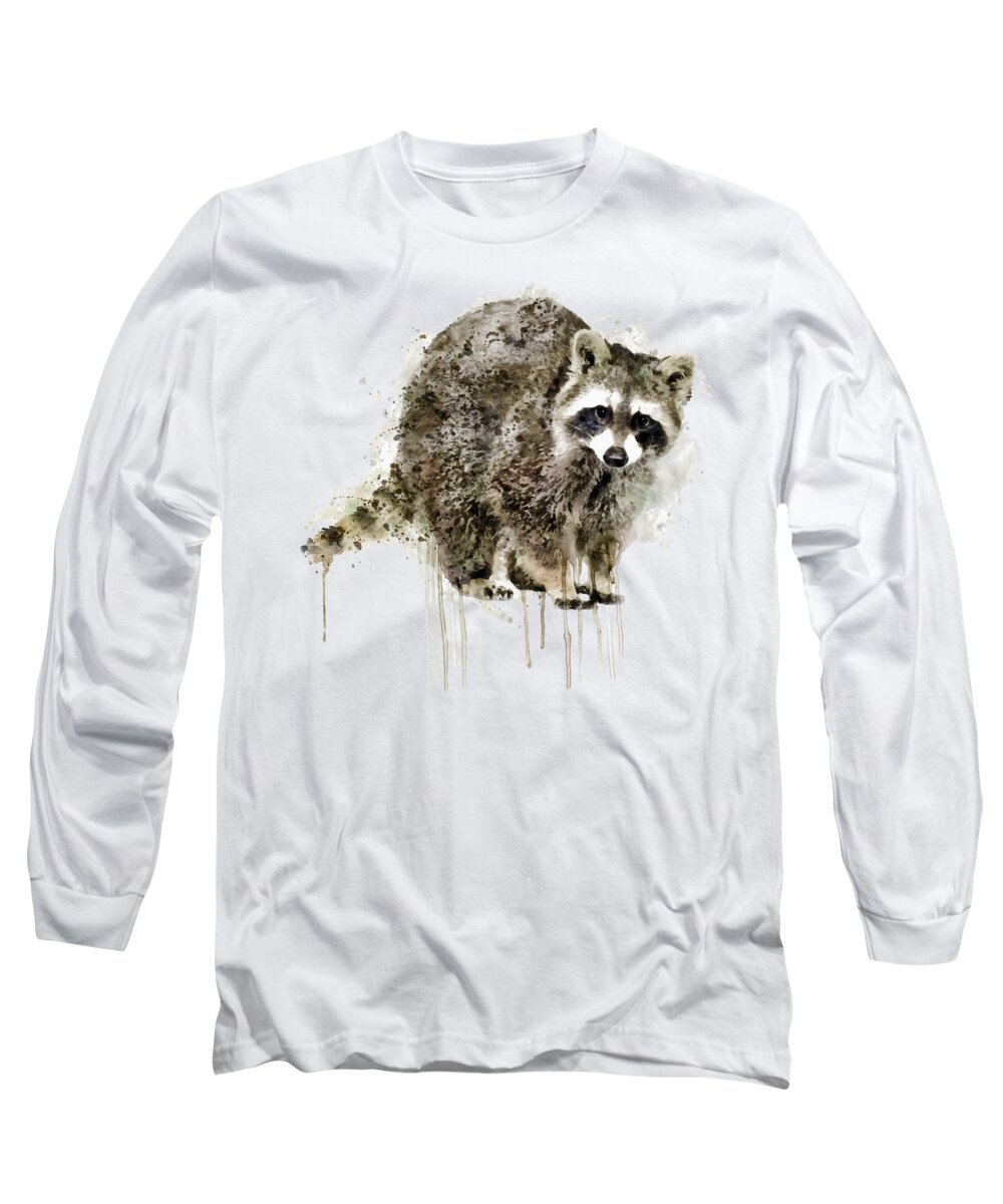 Marian Voicu Long Sleeve T-Shirt featuring the painting Raccoon by Marian Voicu