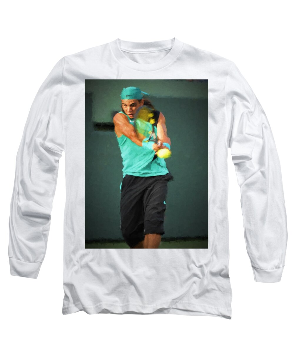  Long Sleeve T-Shirt featuring the painting Rafael Nadal by Lou Novick