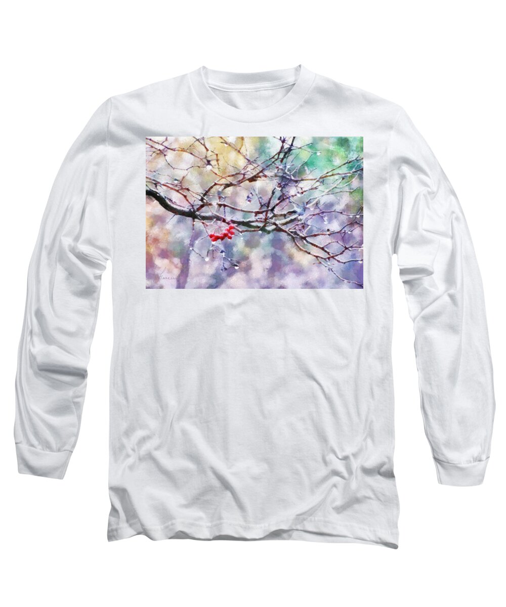 Rain Long Sleeve T-Shirt featuring the digital art Rain Berries by Frances Miller