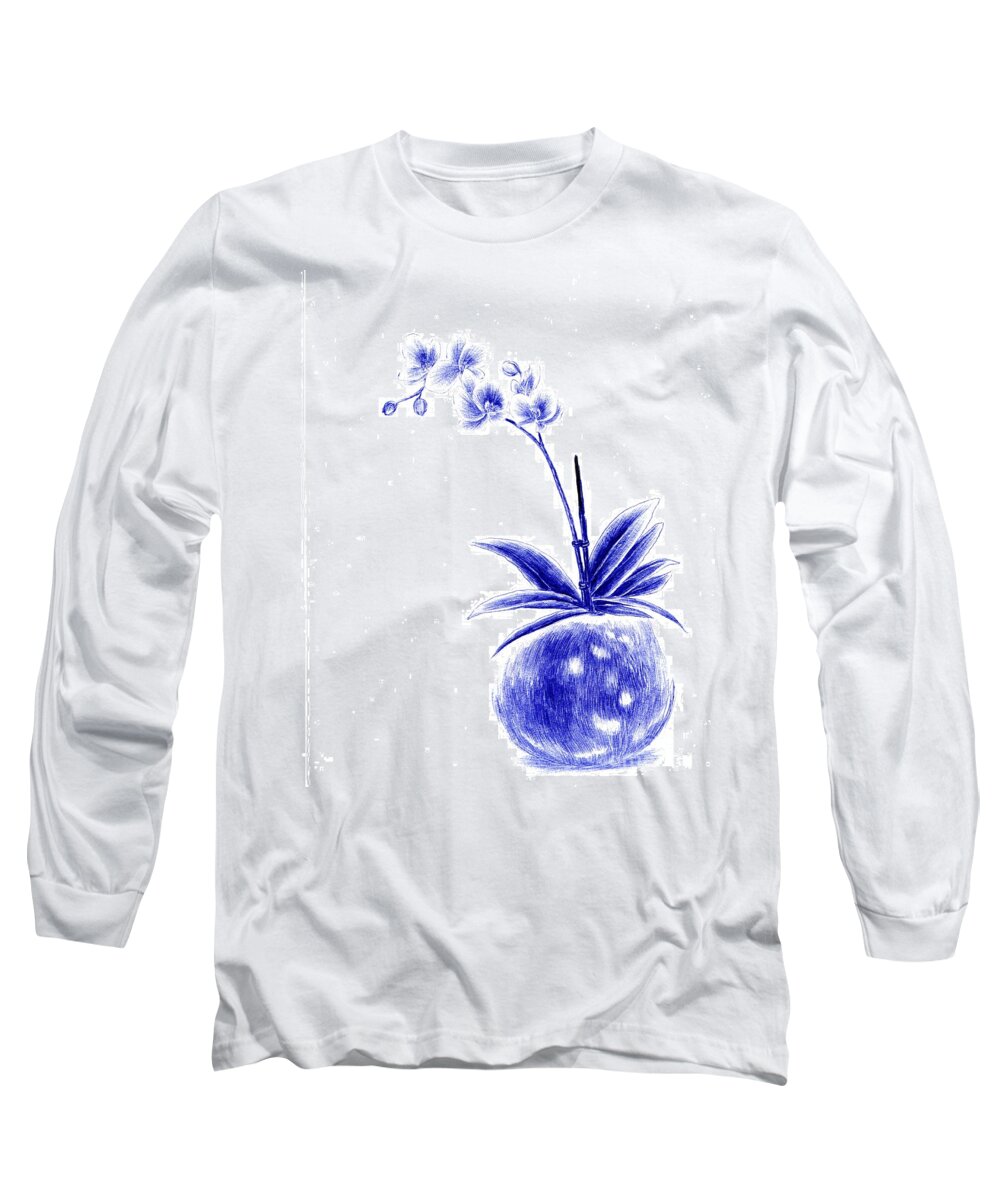 Blue Long Sleeve T-Shirt featuring the drawing Rare Beauty by Alice Chen