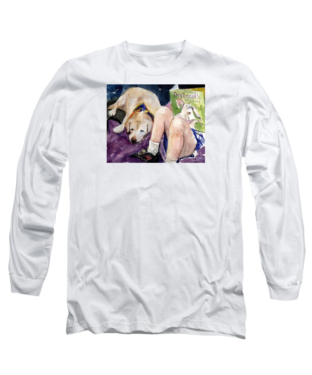 Therapy Dog Long Sleeve T-Shirt featuring the painting Read To Me by Molly Poole