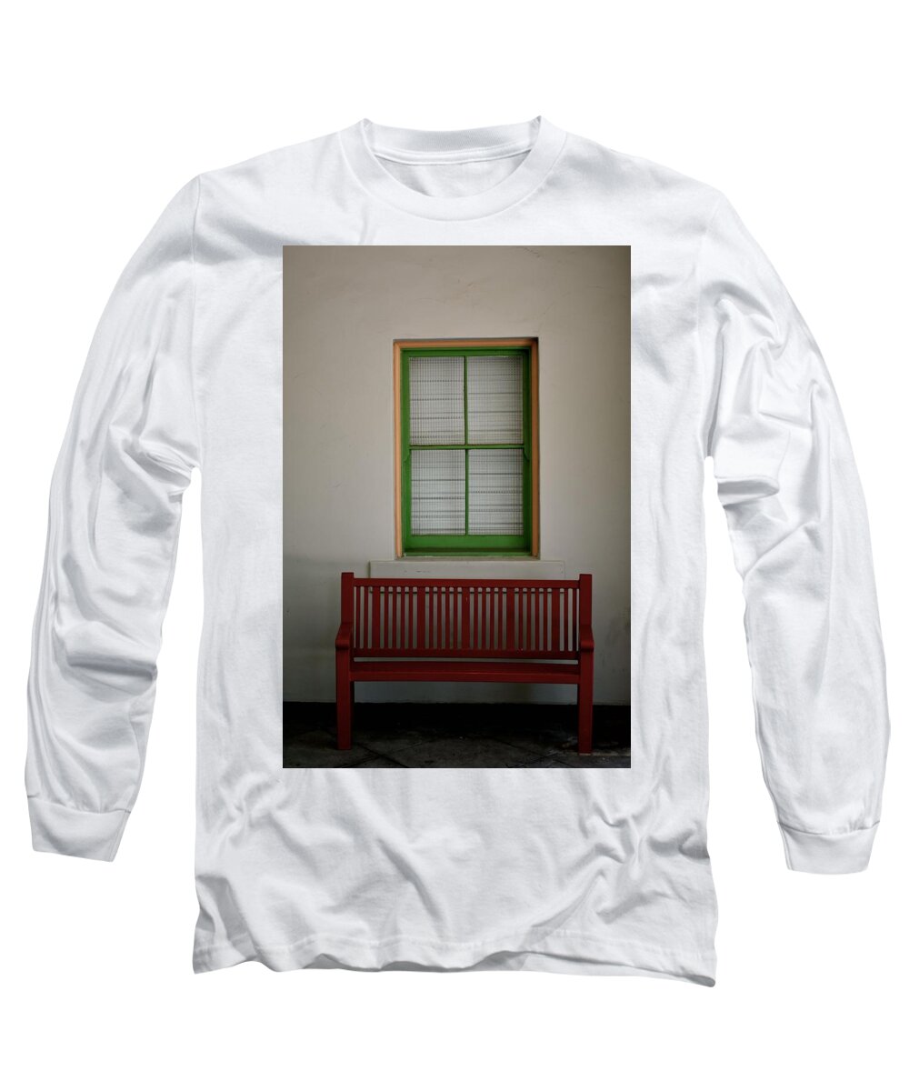 Red Long Sleeve T-Shirt featuring the photograph Red Bench by Melisa Elliott