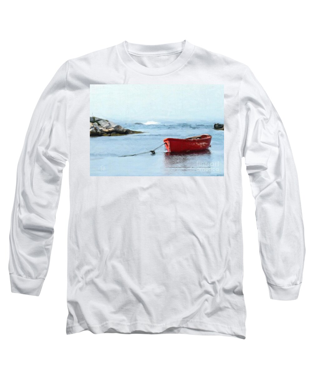 Red Long Sleeve T-Shirt featuring the painting Red Boat by Tammy Lee Bradley