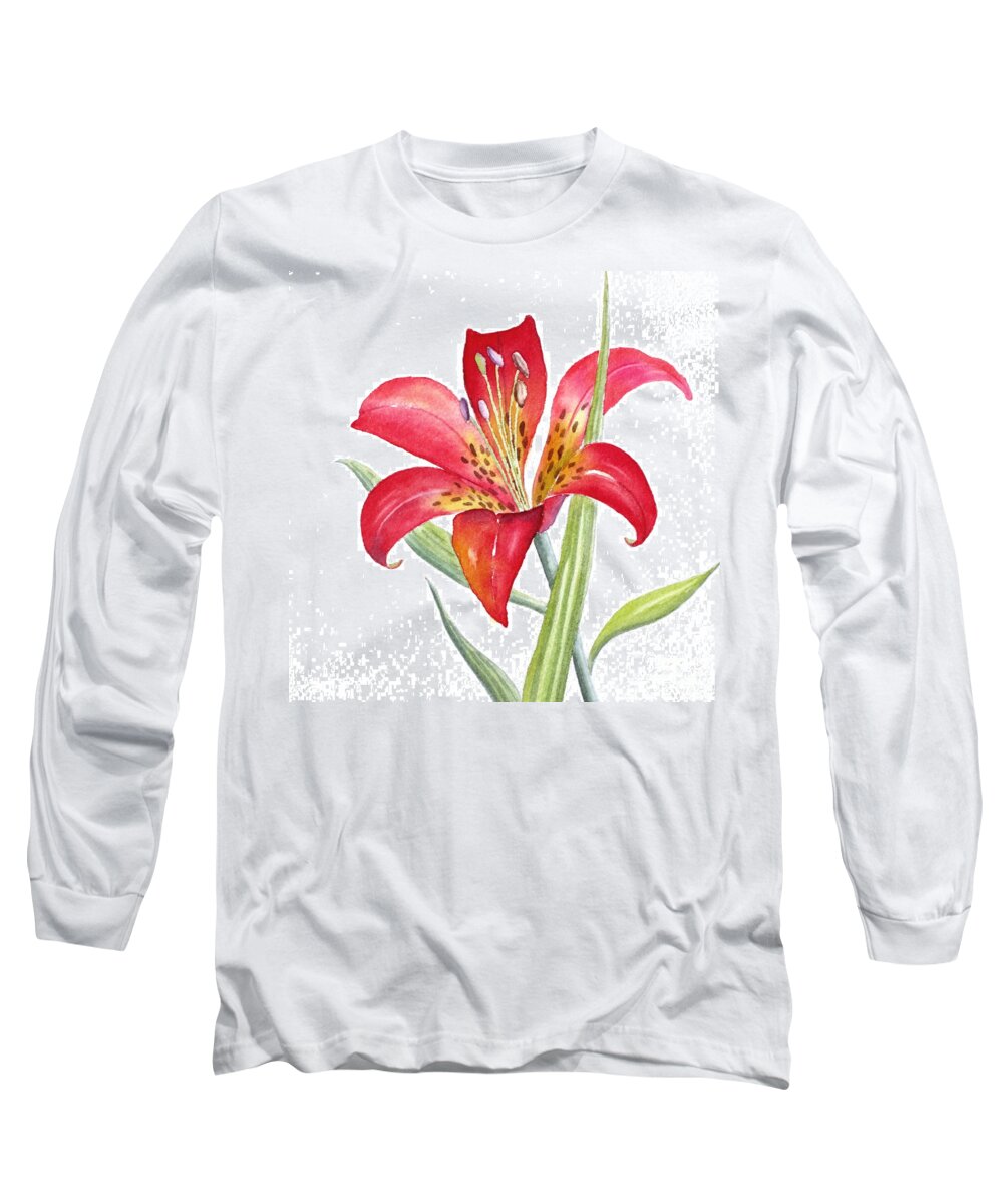 Lily Long Sleeve T-Shirt featuring the painting Red Lily by Deborah Ronglien