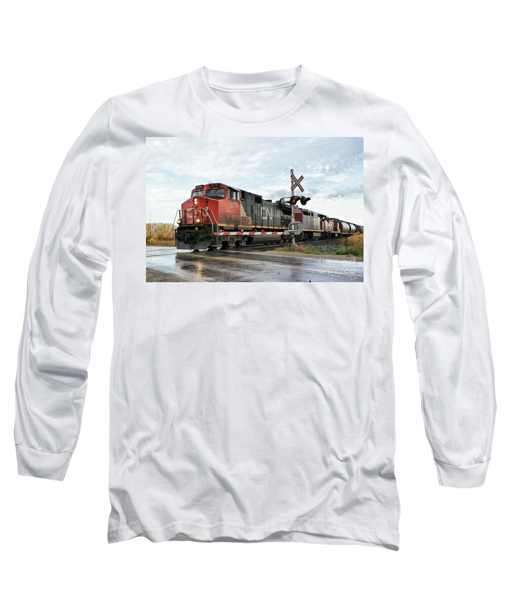 Train Long Sleeve T-Shirt featuring the photograph Red Locomotive by Teresa Zieba