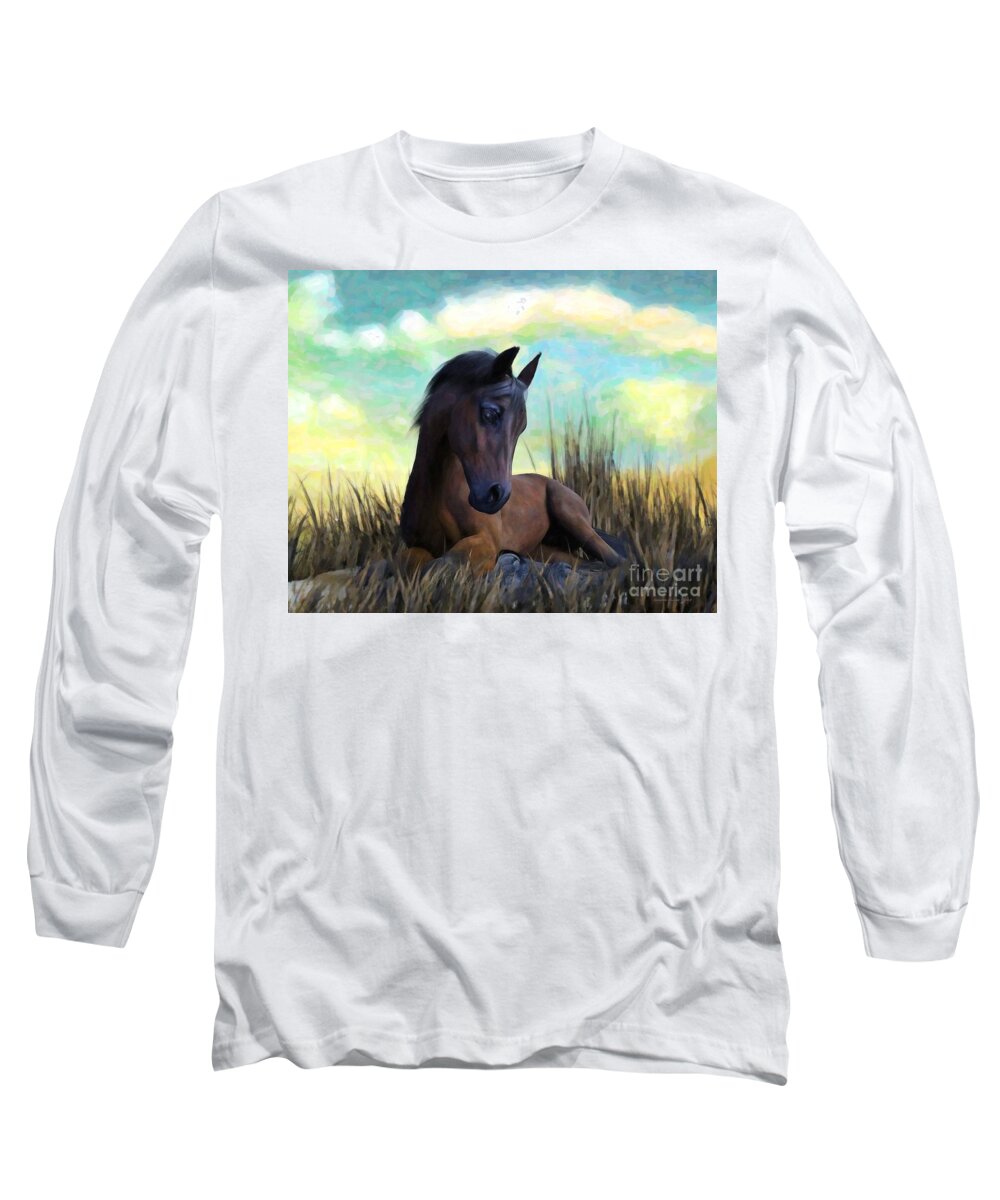 Horse Long Sleeve T-Shirt featuring the painting Resting Foal by Sandra Bauser