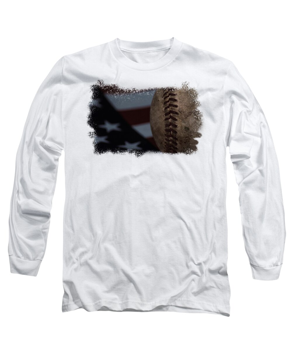 Baseball Long Sleeve T-Shirt featuring the photograph Retro Baseball and American Flag by Eugene Campbell