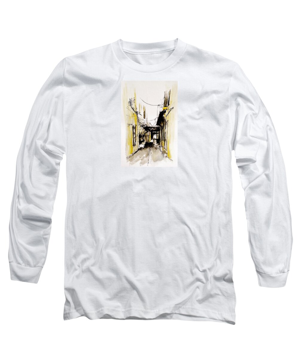 Rhodos Long Sleeve T-Shirt featuring the painting Rhodos city by Karina Plachetka