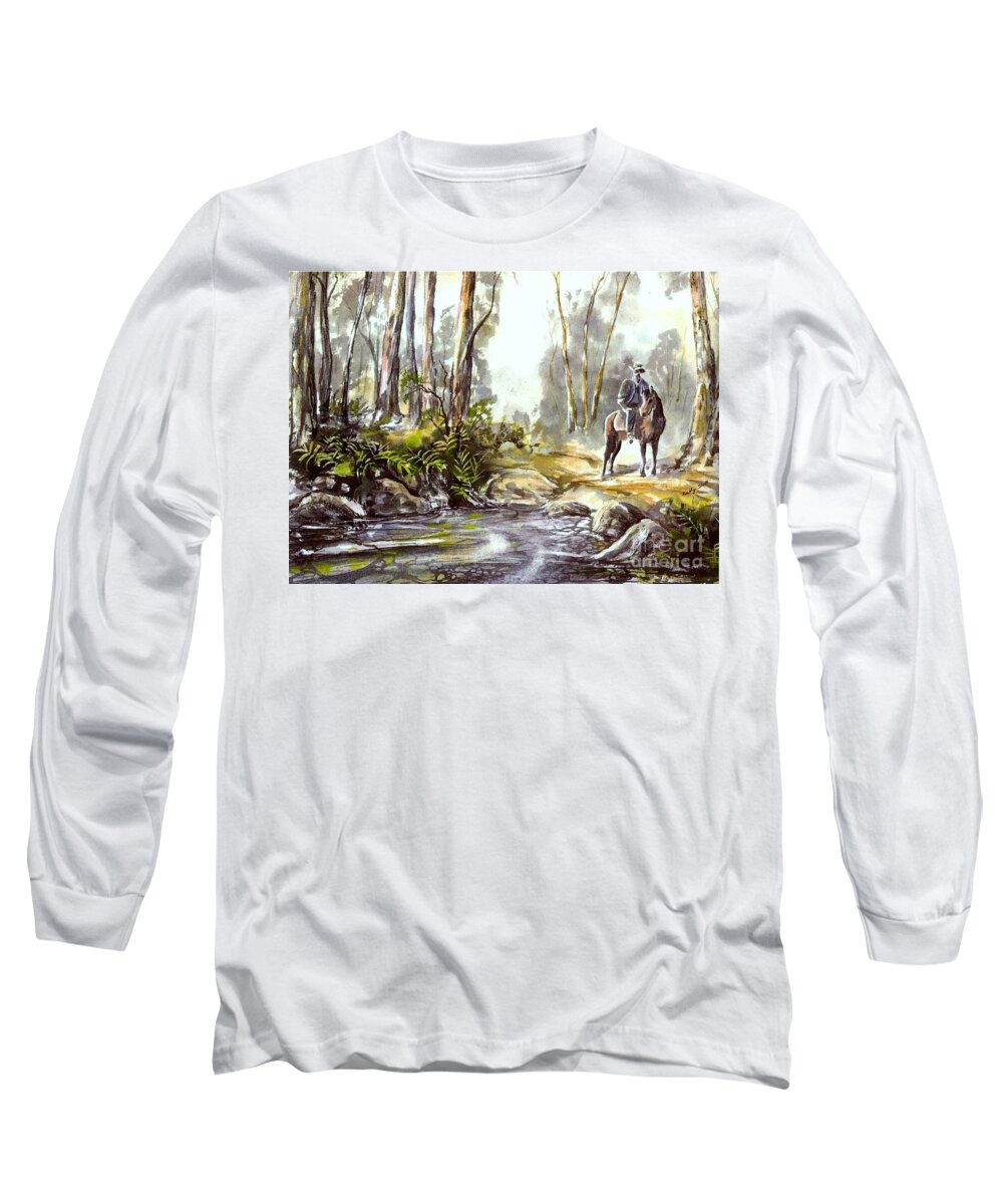 Horse Long Sleeve T-Shirt featuring the painting Rider by the Creek by Ryn Shell