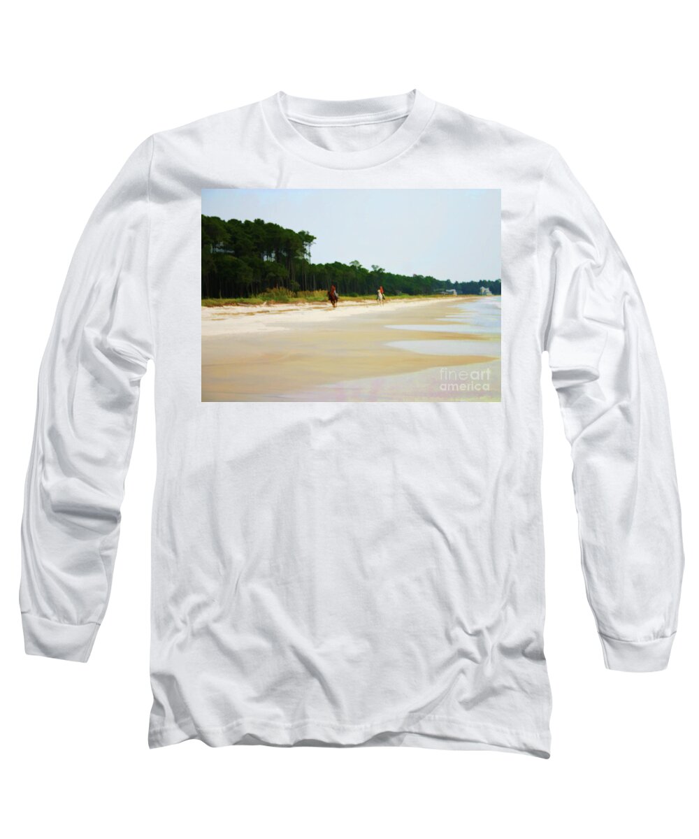 Beach Long Sleeve T-Shirt featuring the digital art Riding on the Beach by Xine Segalas