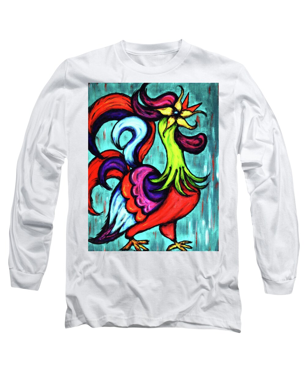 Rooster Long Sleeve T-Shirt featuring the painting Rise and Shine by Meghan Elizabeth