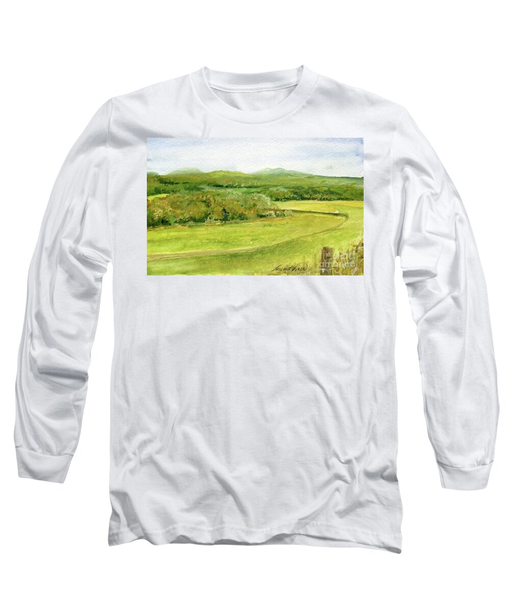 Vermont Long Sleeve T-Shirt featuring the painting Road Through Vermont Field by Laurie Rohner