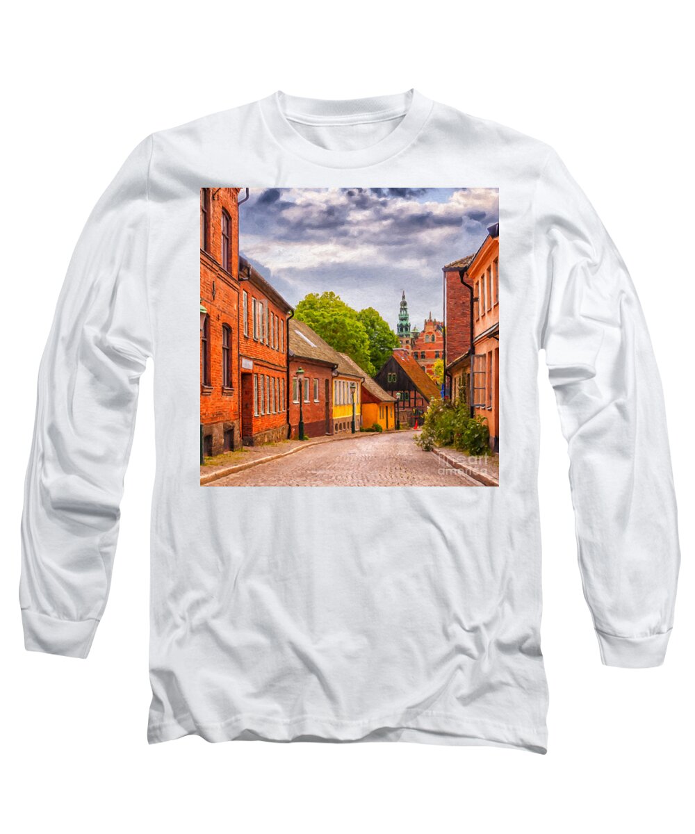 Digital Long Sleeve T-Shirt featuring the painting Roads of lund Digital Painting by Antony McAulay