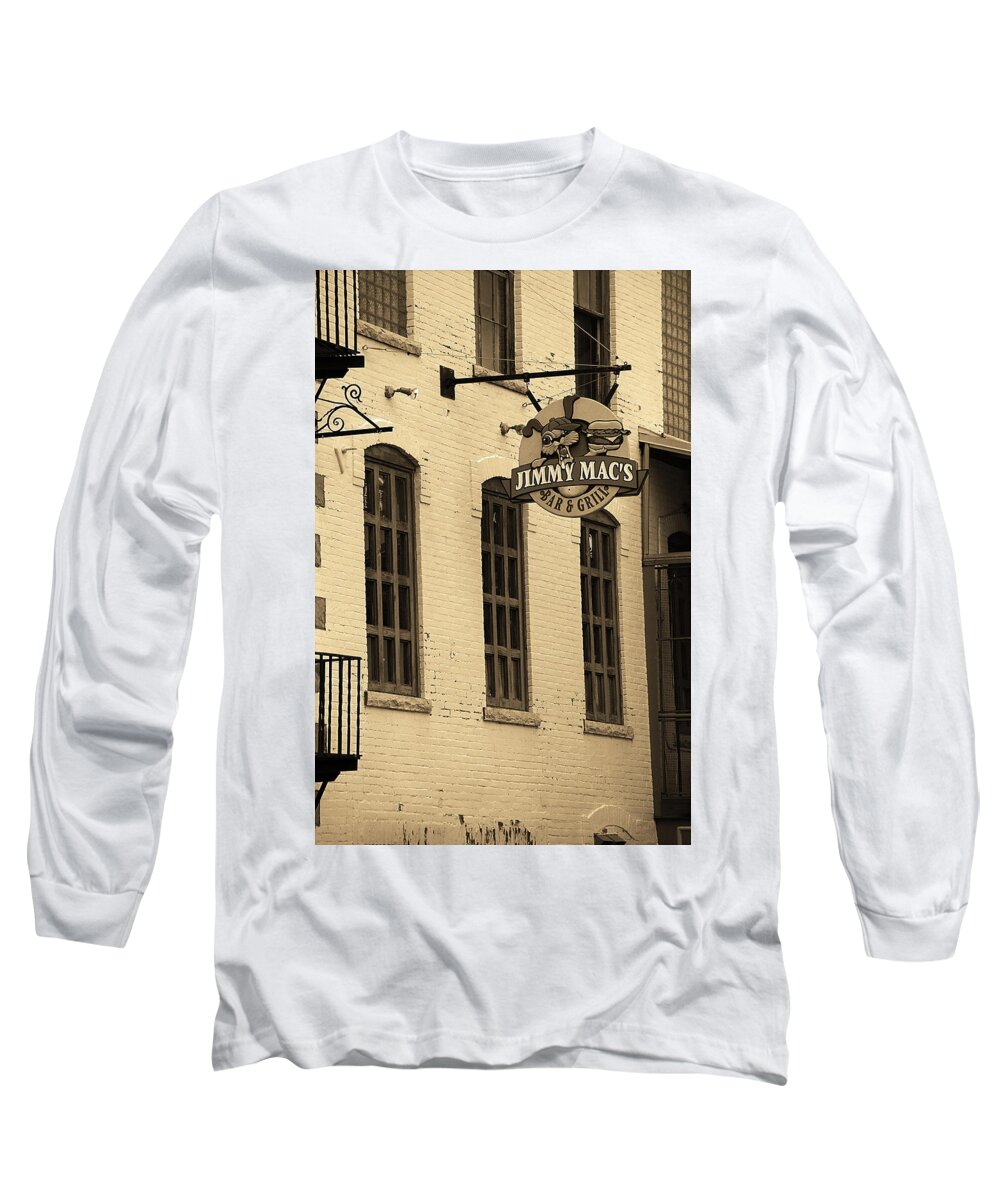 Alcohol Long Sleeve T-Shirt featuring the photograph Rochester, New York - Jimmy Mac's Bar 3 Sepia by Frank Romeo