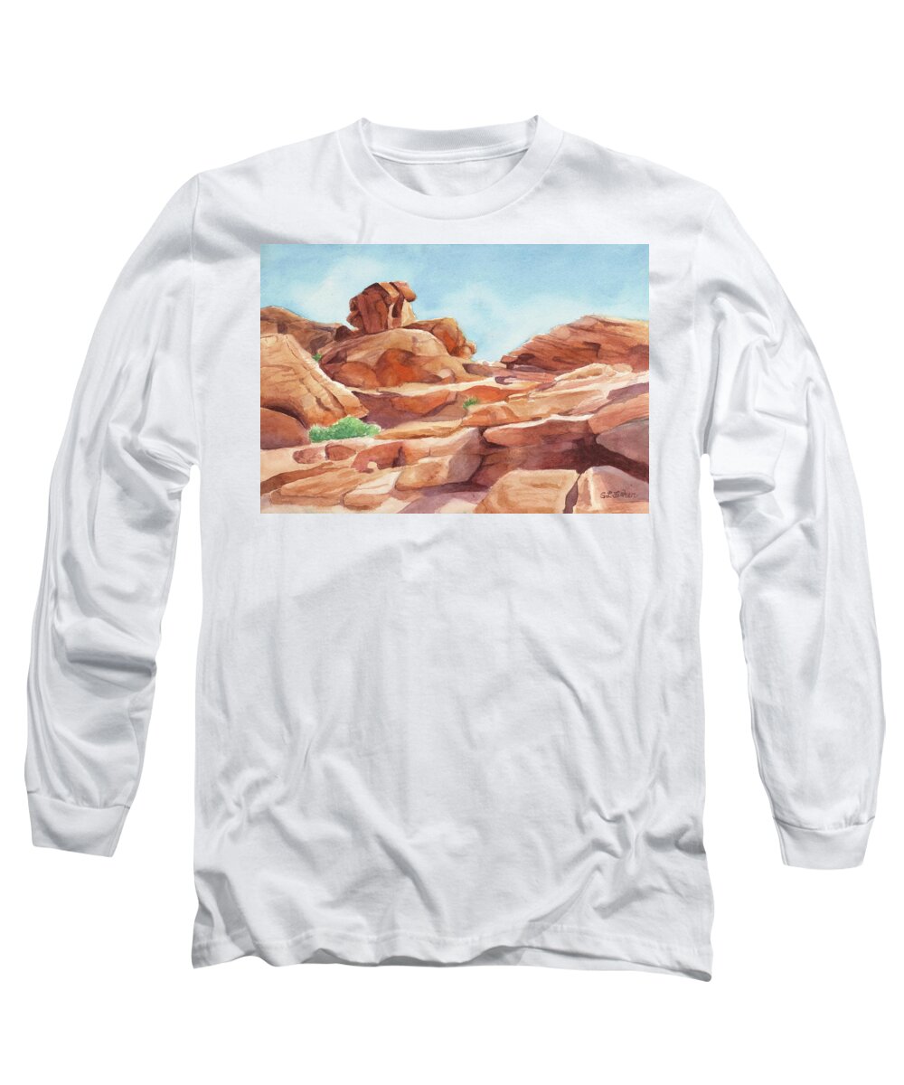 Red Rocks Long Sleeve T-Shirt featuring the painting Rock Away by Sandy Fisher