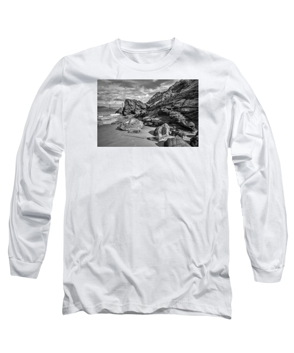 Rocks On Beach Long Sleeve T-Shirt featuring the painting Rocky China Beach San Francisco by Judith Barath