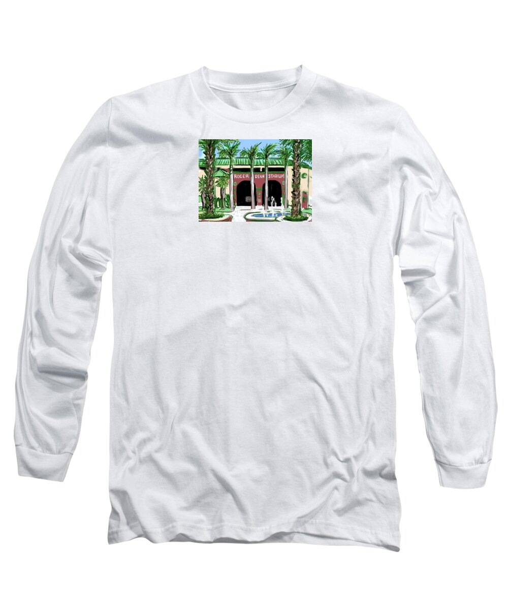 Roger Dean Stadium Long Sleeve T-Shirt featuring the painting Roger Dean Stadium by Jean Pacheco Ravinski