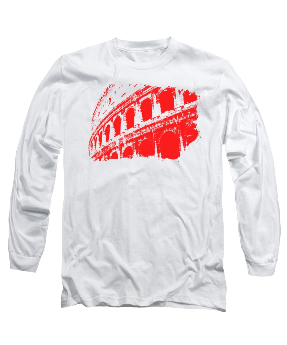 Roman Colosseum Long Sleeve T-Shirt featuring the painting Roman Colosseum View by AM FineArtPrints