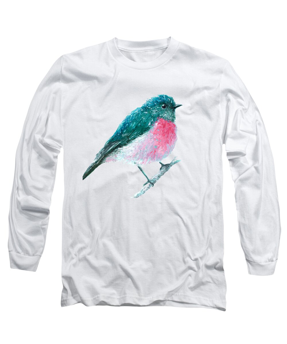 Bird Long Sleeve T-Shirt featuring the painting Rose Robin oil painting by Jan Matson