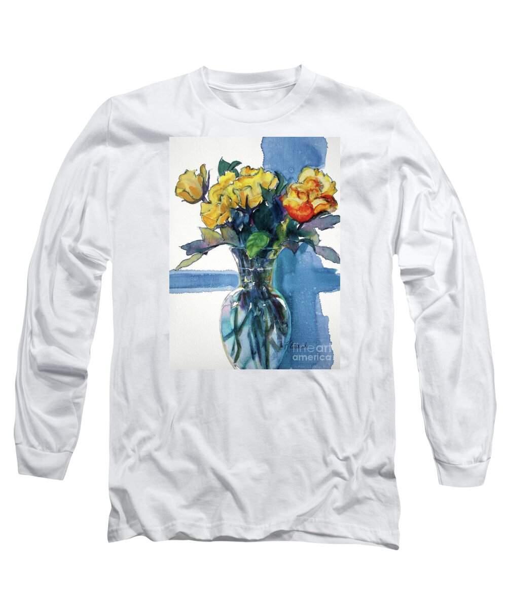 Paintings Long Sleeve T-Shirt featuring the painting Roses in Vase Still Life I by Kathy Braud