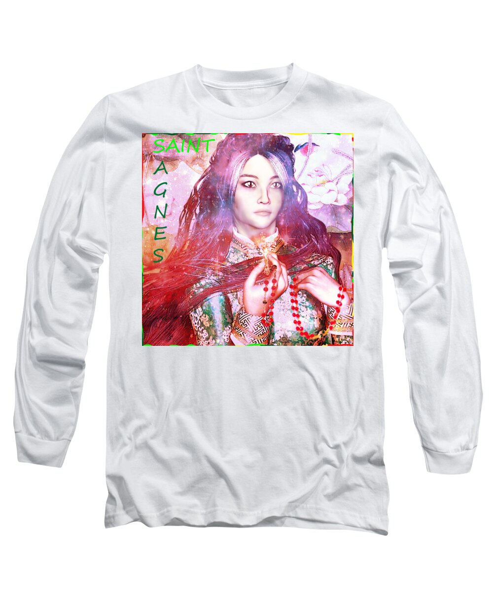 Saint Agnes Le Thi Thanh Long Sleeve T-Shirt featuring the painting Saint Agnes Poster by Suzanne Silvir