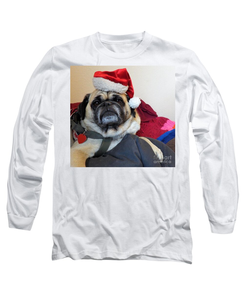 Santa Pug Long Sleeve T-Shirt featuring the photograph Santas helper by Barbara Leigh Art