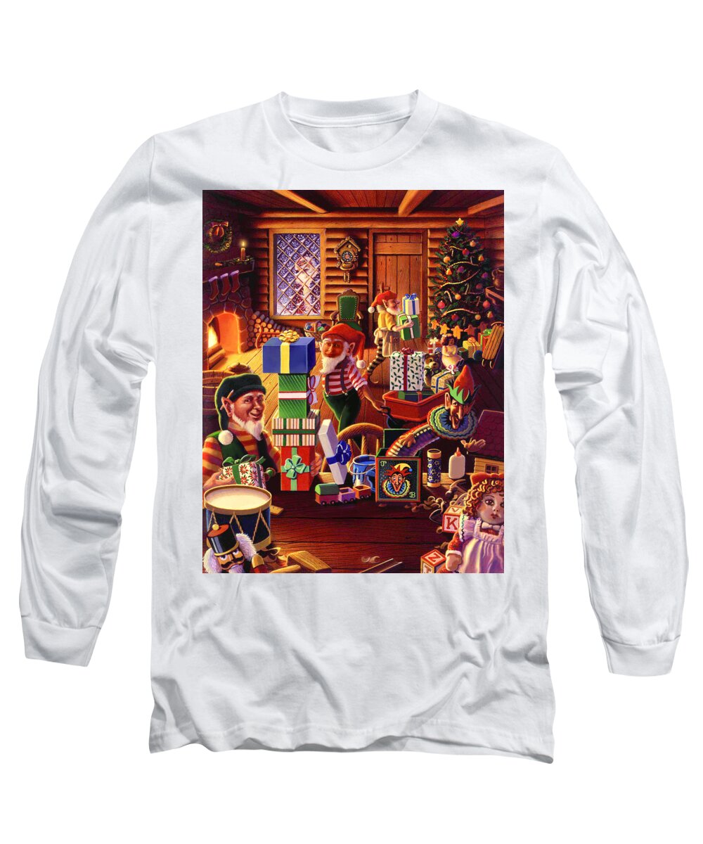 Santa's Workshop Long Sleeve T-Shirt featuring the painting Santa's Workshop by Robin Moline