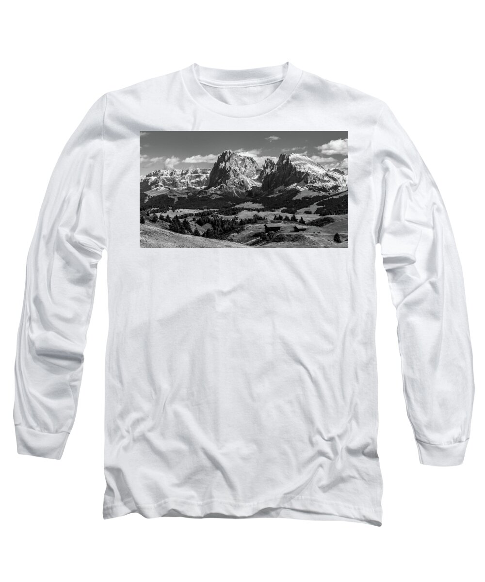 Nature Long Sleeve T-Shirt featuring the photograph Sasso Lungo And Sasso Piatto - monochrome by Andreas Levi