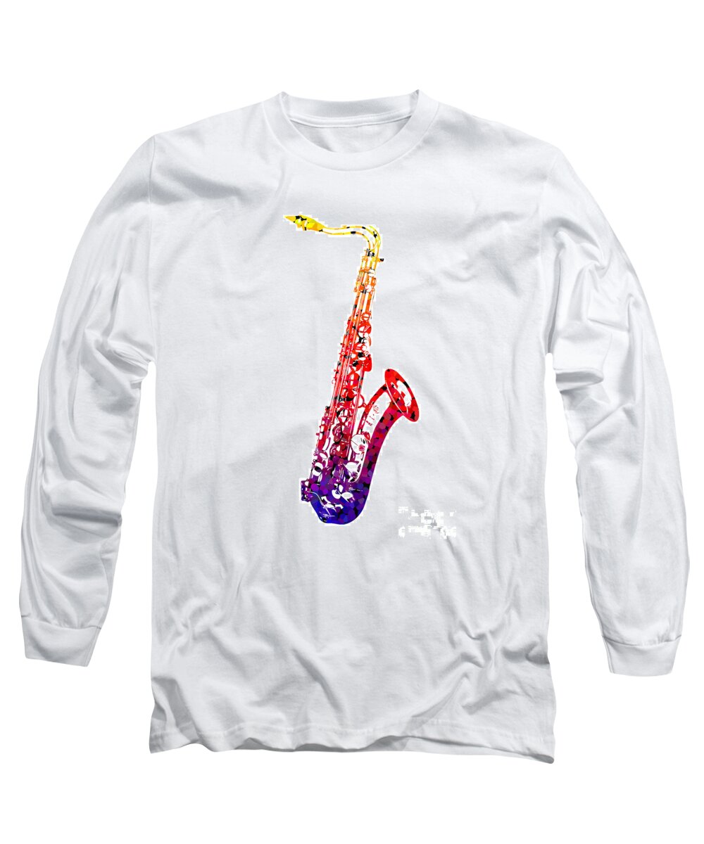 Saxophone Long Sleeve T-Shirt featuring the digital art Sax by Roger Lighterness