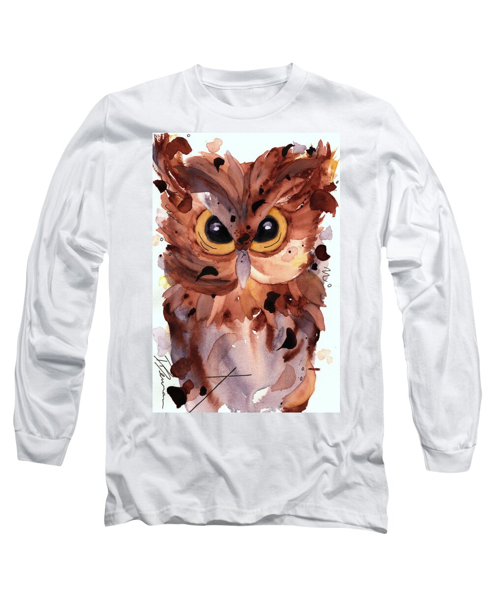 Owl Long Sleeve T-Shirt featuring the painting Screech Owl by Dawn Derman