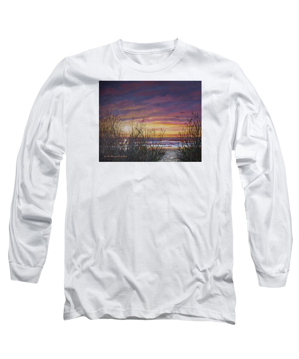Sunrise Long Sleeve T-Shirt featuring the painting Sea Oat Sunrise # 3 by Kathleen McDermott