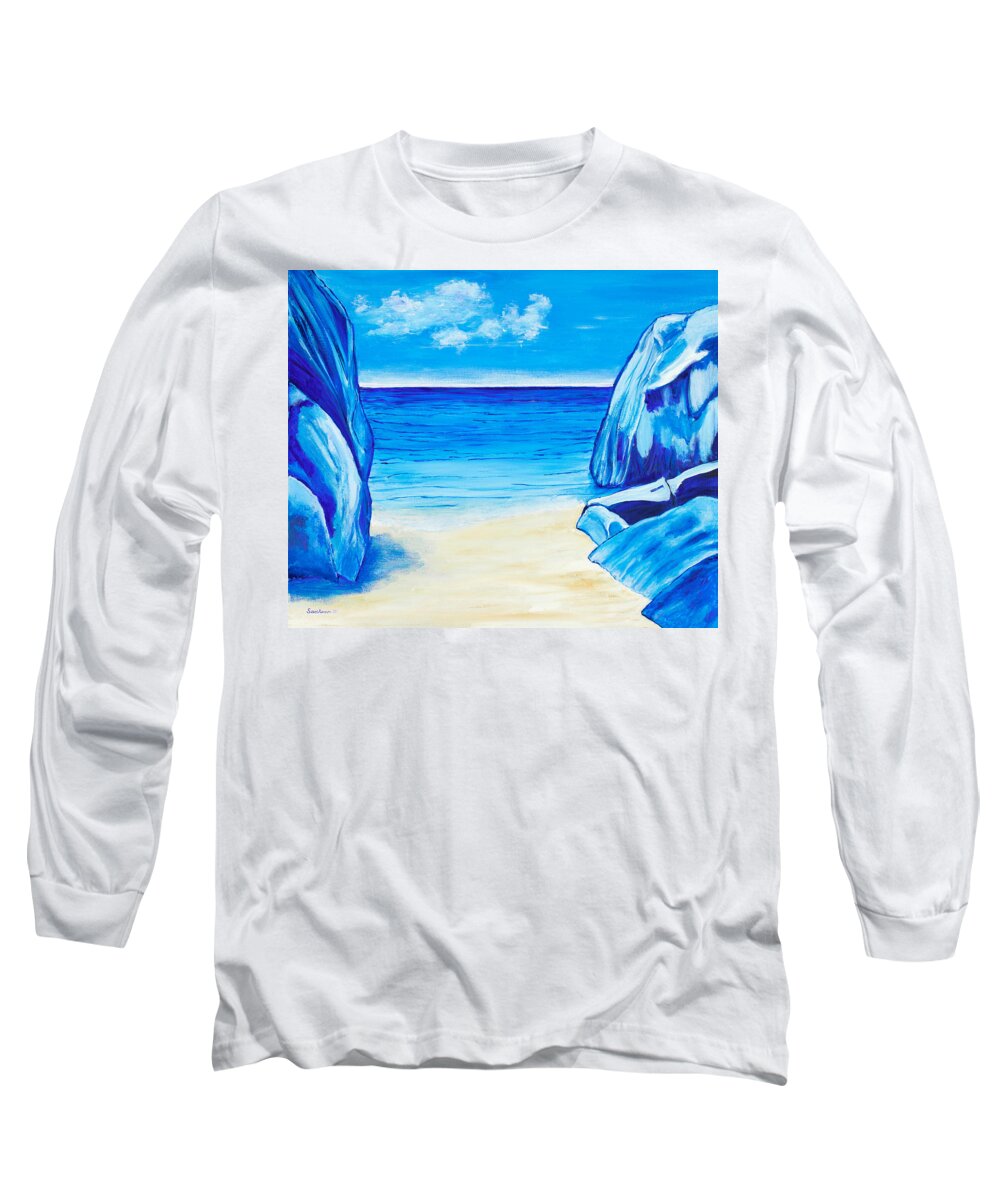 Caribbean Long Sleeve T-Shirt featuring the painting Sea of Tranquility 20 x 24 by Santana Star