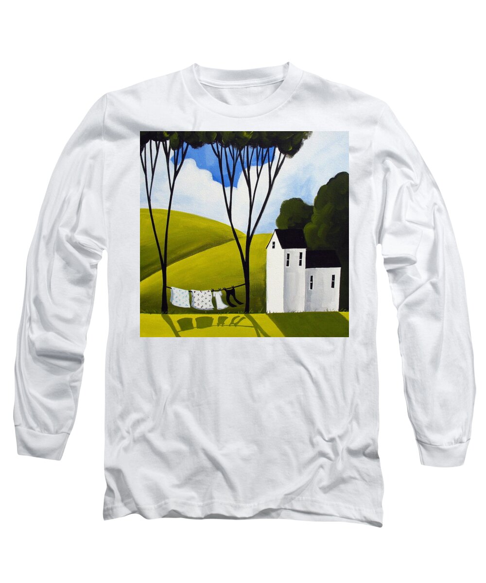Art Long Sleeve T-Shirt featuring the painting Shabby Rose Linens by Debbie Criswell