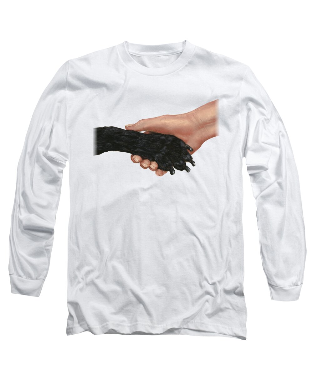 Dog Long Sleeve T-Shirt featuring the painting Shake Hands by Anastasiya Malakhova