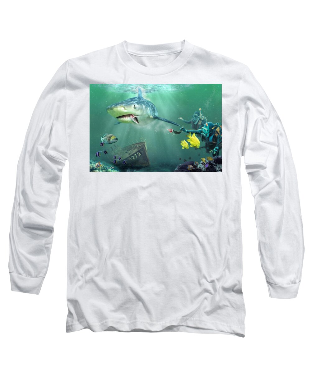 Bull Shark Long Sleeve T-Shirt featuring the digital art Shark Bait by Don Olea