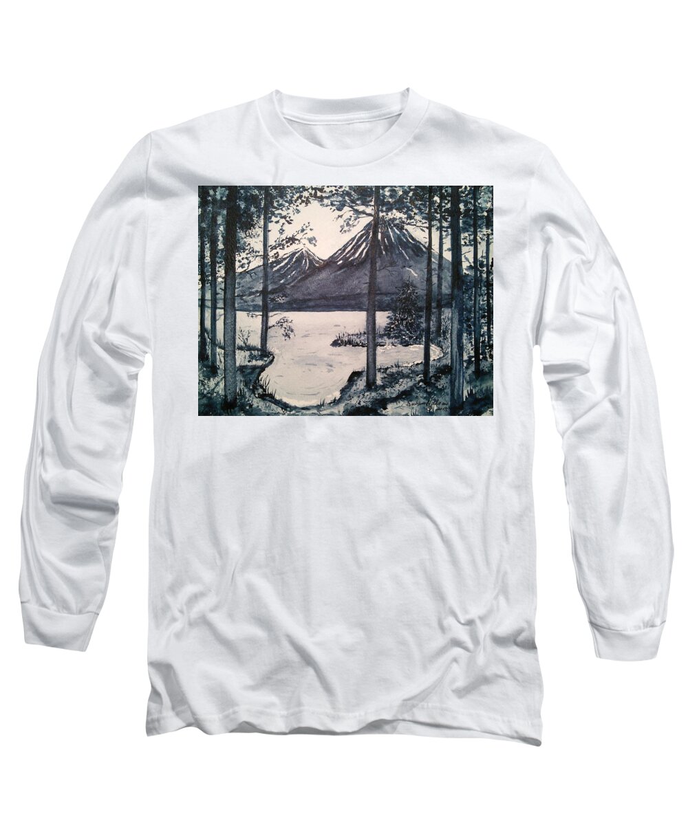 Mt. Shasta Monochromatic Long Sleeve T-Shirt featuring the painting Shasta by Susan Nielsen