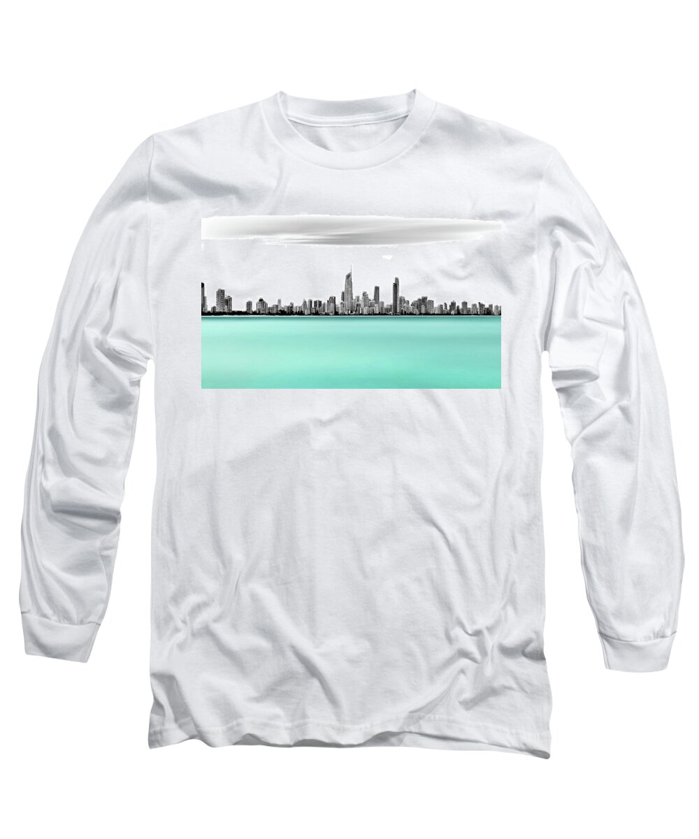 Surfers Paradise Skyline Long Sleeve T-Shirt featuring the photograph Silver Linings by Az Jackson
