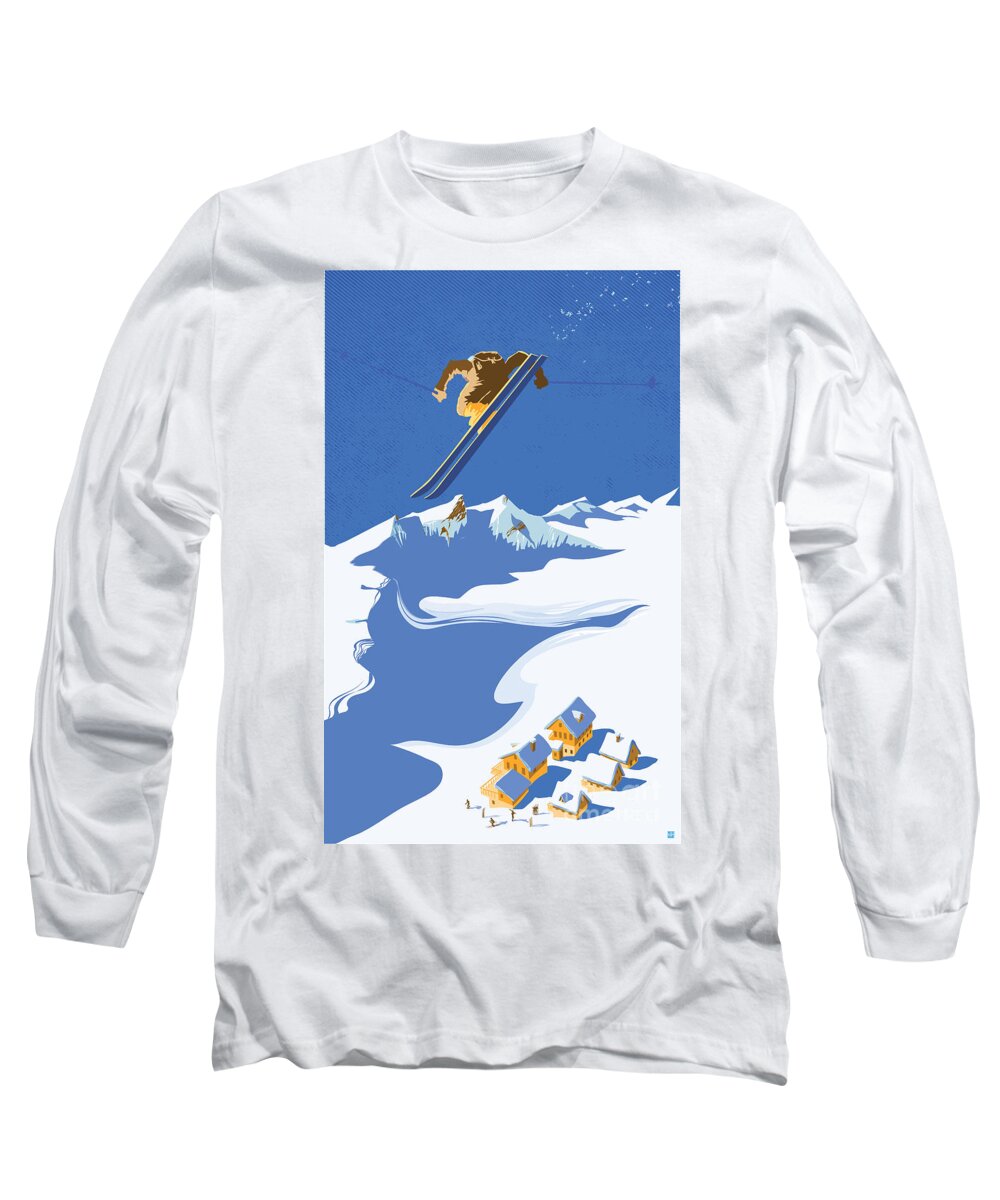 Ski Long Sleeve T-Shirt featuring the painting Sky Skier by Sassan Filsoof