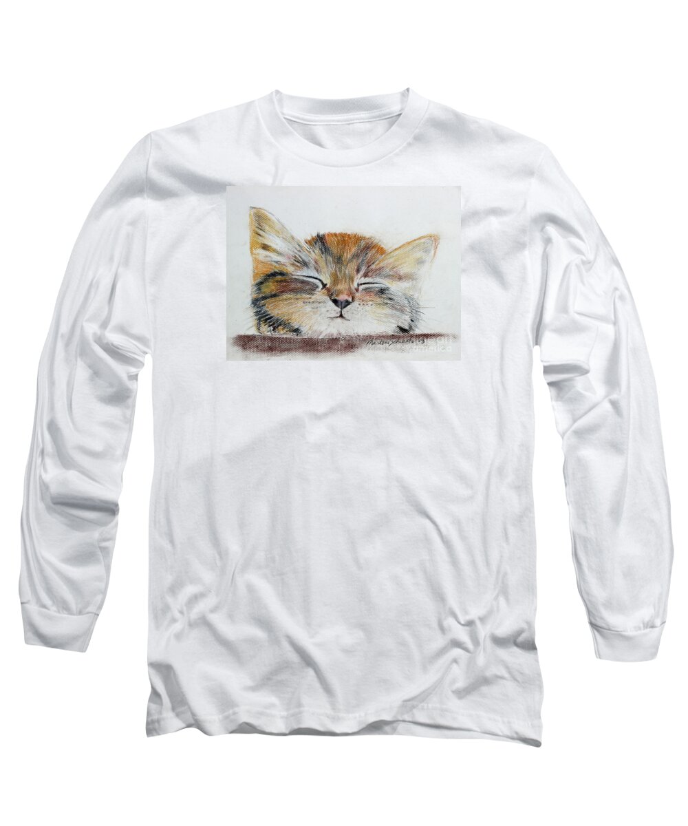 Kitten Long Sleeve T-Shirt featuring the painting Sleepyhead by Marlene Schwartz Massey