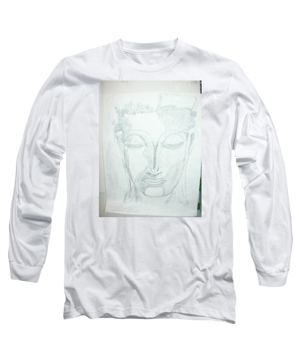 Abstract Asian Buddha Religion Peace Long Sleeve T-Shirt featuring the drawing Slumbering Buddha by Sharyn Winters