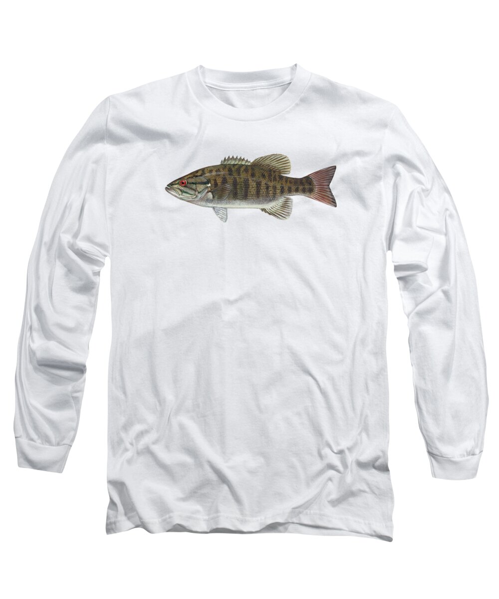 Smallmouth Bass Long Sleeve T-Shirt featuring the mixed media Smallmouth Bass by Movie Poster Prints
