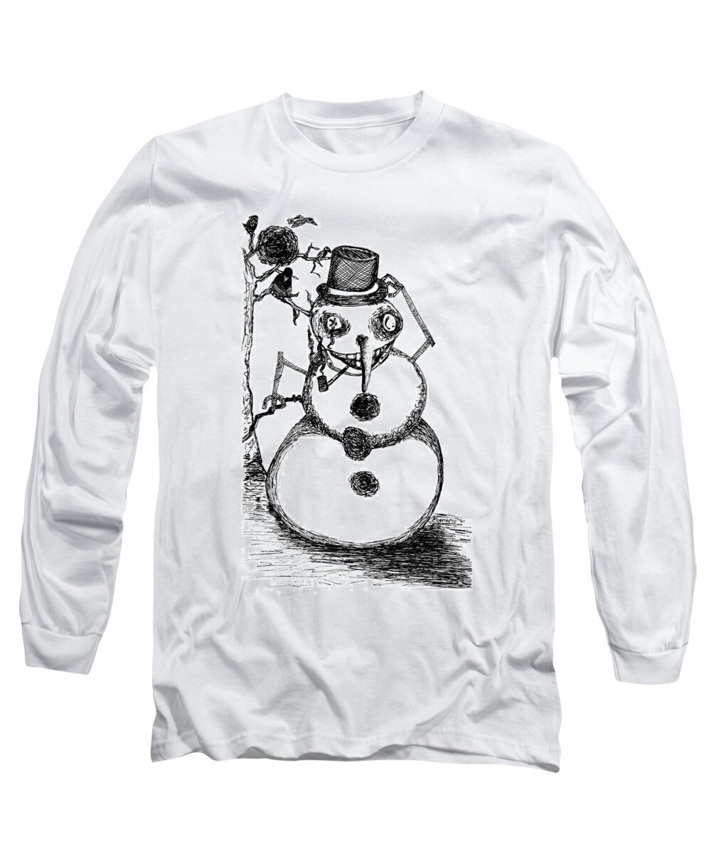 Sketchbook Project Long Sleeve T-Shirt featuring the drawing Snowman by Mike Mooney