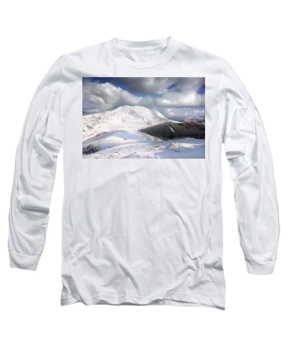 Winter Long Sleeve T-Shirt featuring the photograph snowy Anboto from Urkiolamendi at winter by Mikel Martinez de Osaba