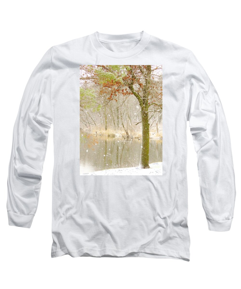 Creek Long Sleeve T-Shirt featuring the photograph Softly Falls the Snow by Lori Frisch