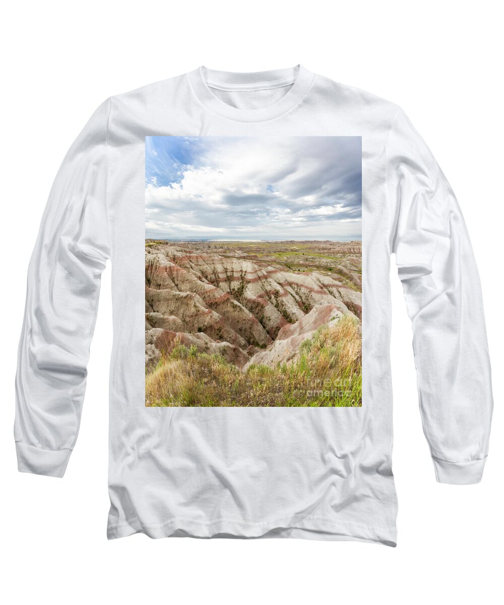 Badlands Long Sleeve T-Shirt featuring the photograph Solitary Road by Karen Jorstad