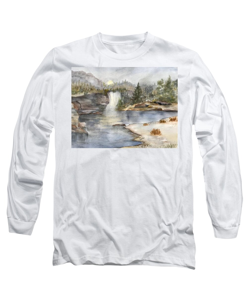 Lake Long Sleeve T-Shirt featuring the painting Solitude by Paintings by Florence - Florence Ferrandino