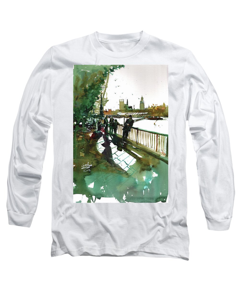 Southbank Long Sleeve T-Shirt featuring the painting Southbank by Gaston McKenzie