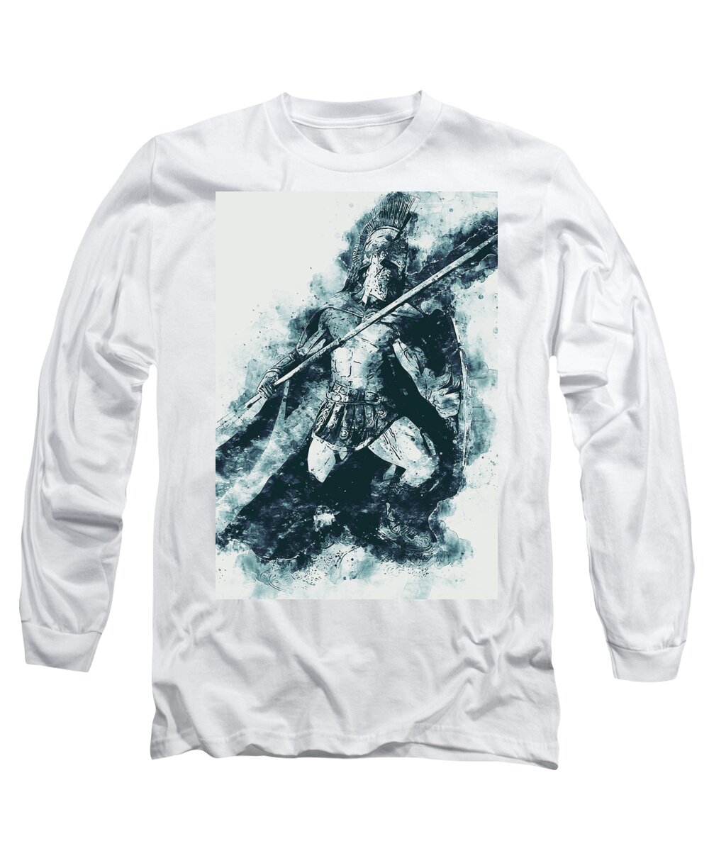 Spartan Warrior Long Sleeve T-Shirt featuring the painting Spartan Hoplite - 23 by AM FineArtPrints